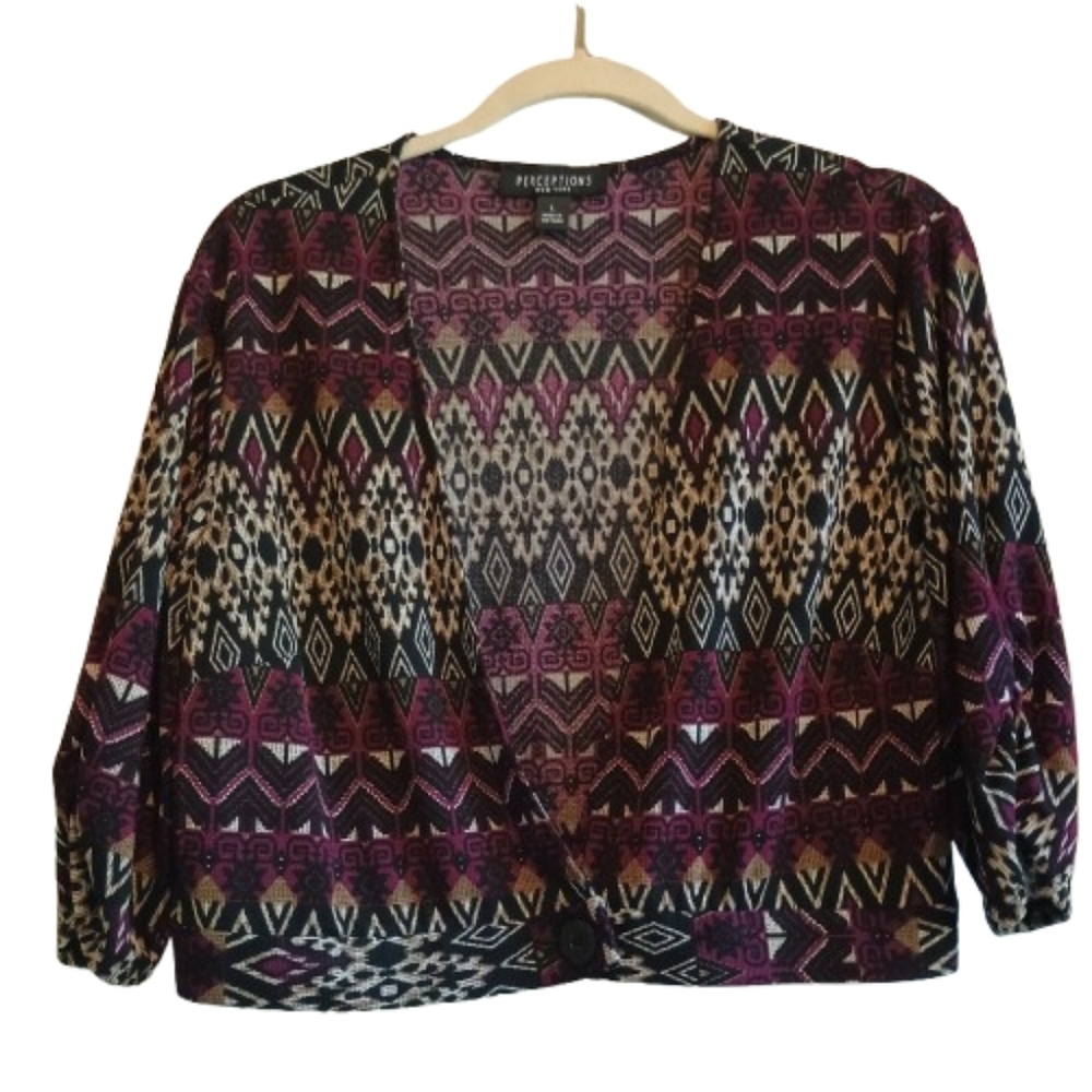 Perceptions New York Women's Large Aztec Geometric Print‎ Top Polyester...